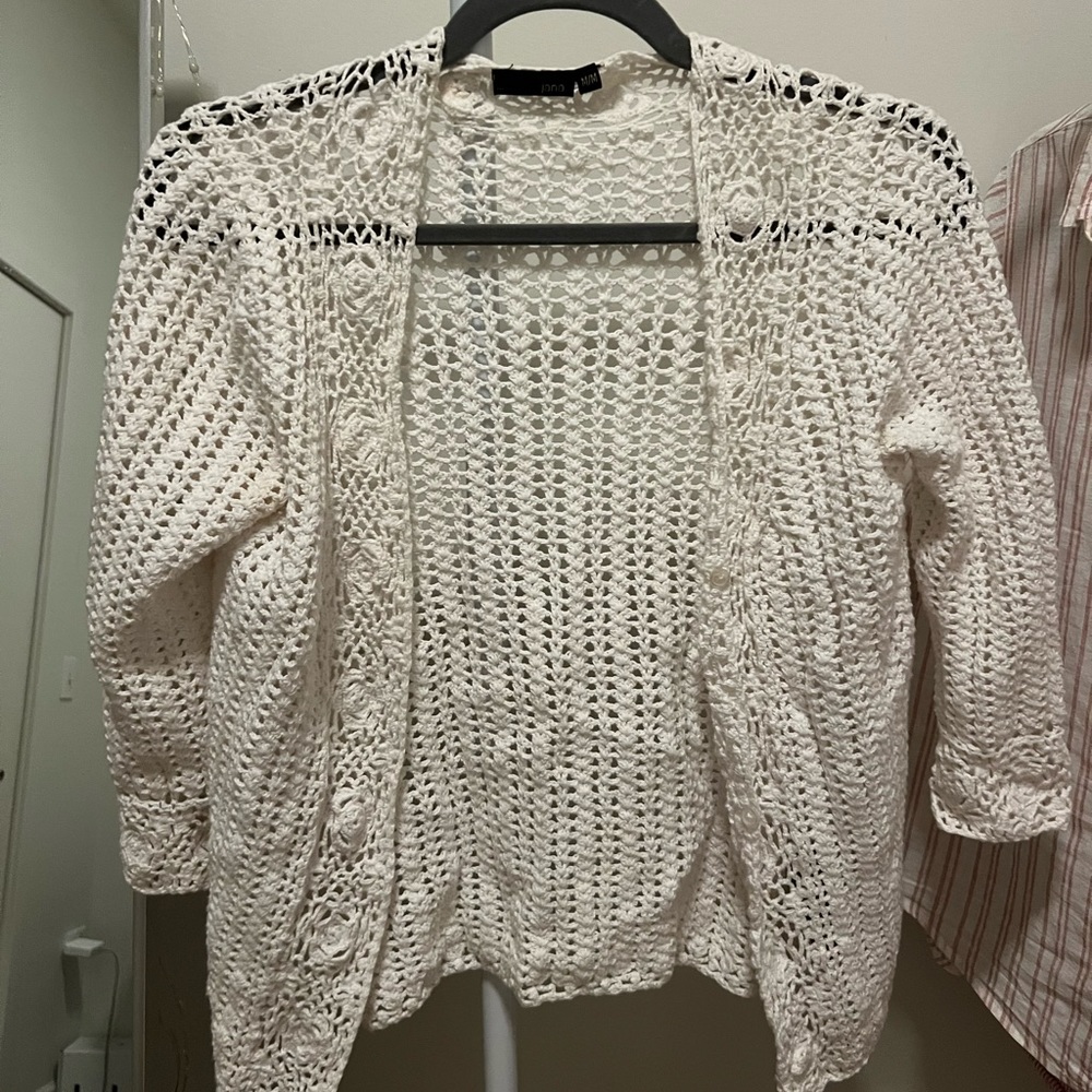 white knit cardigan size medium 100% cotton